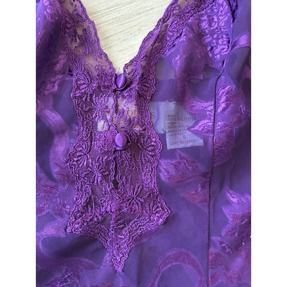VTG Victoria’s Secret Gold Label Purple Sheer Floral Burnout Teddy Bodysuit S - Picture 9 of 16